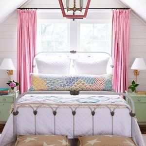 Pottery Barn Kids pink gingham curtains